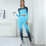 Two-piece Seamless Gradient Color Hanging Dyeing Sports Suit