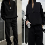 All-matching Thickened Long-sleeved Sweater And Trousers Two-piece Set