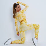 Fitness Pants Tie Dye Yoga Wear Nude Brushed Sports Long Sleeve Suit