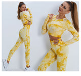 Fitness Pants Tie Dye Yoga Wear Nude Brushed Sports Long Sleeve Suit