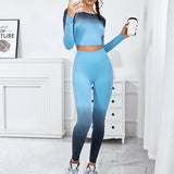 Two-piece Seamless Gradient Color Hanging Dyeing Sports Suit